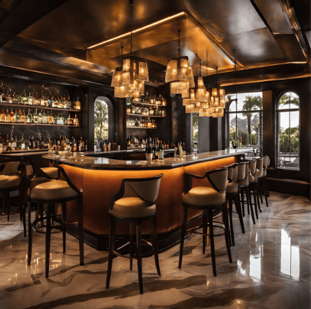 Dark Hanex Solid Surface bar with low lighting