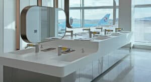 views of vanities using hanex solid surface and office views