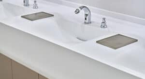 Close up of Hanex solid surface and sink installation